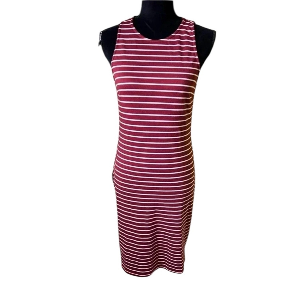 Tresics Striped Bodycon Dress Women Large Burgundy Cream Tank